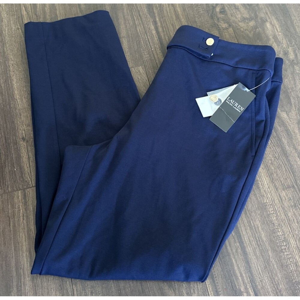 Lauren Ralph Lauren Women's Ponte Ankle Straight Leg Pants Navy Blue Size L - Picture 6 of 14